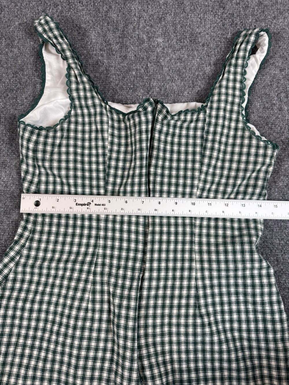 RIHOAS Green White Plaid Square Neck Strappy Mini Dress Zip Lined Size L - Picture 5 of 7